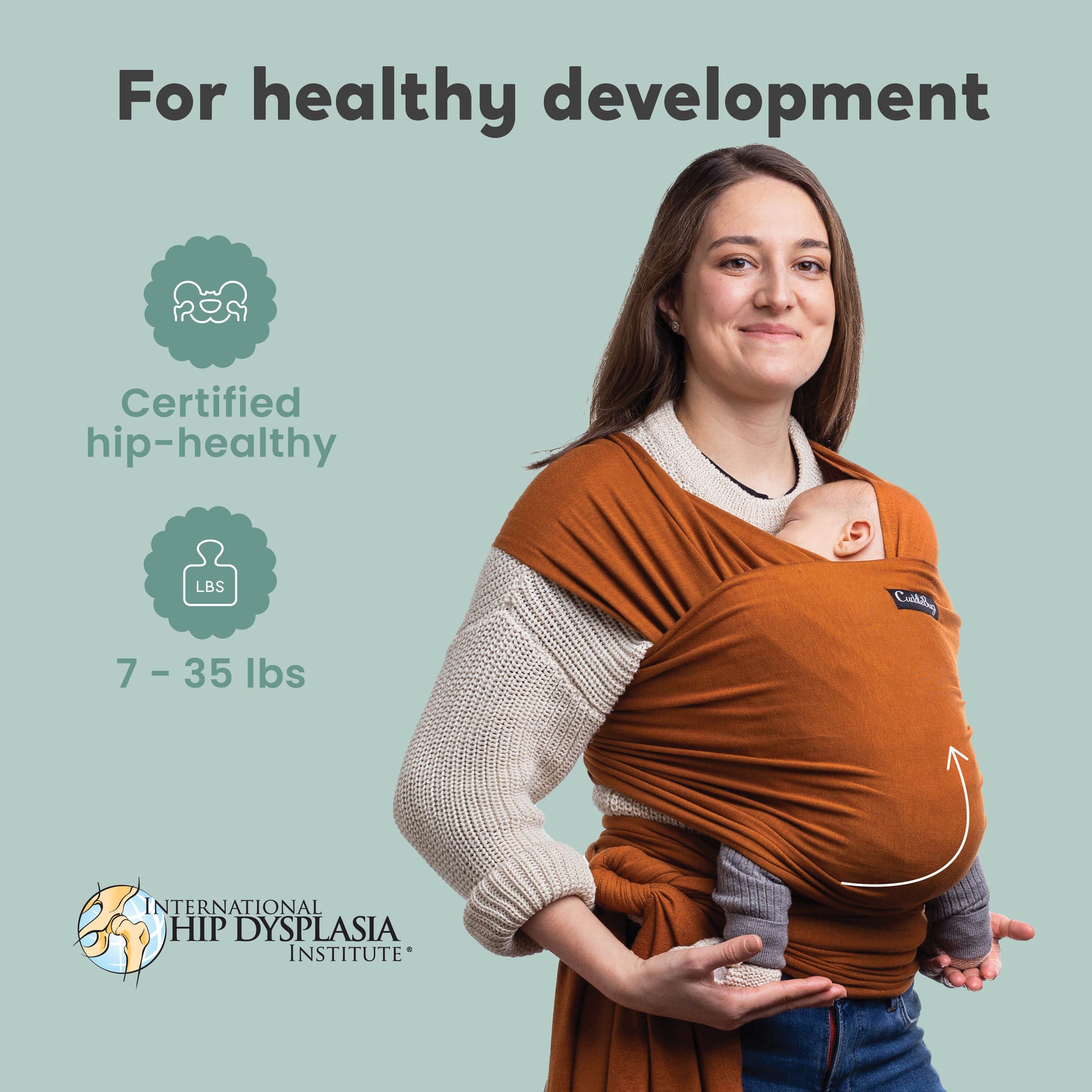 CuddleBug Original Baby Wrap – Brown. A soft, stretchy cotton-spandex baby wrap for newborns to toddlers (7-35 lbs). Provides hands-free comfort, even weight distribution, and a secure, snug fit for all body types.