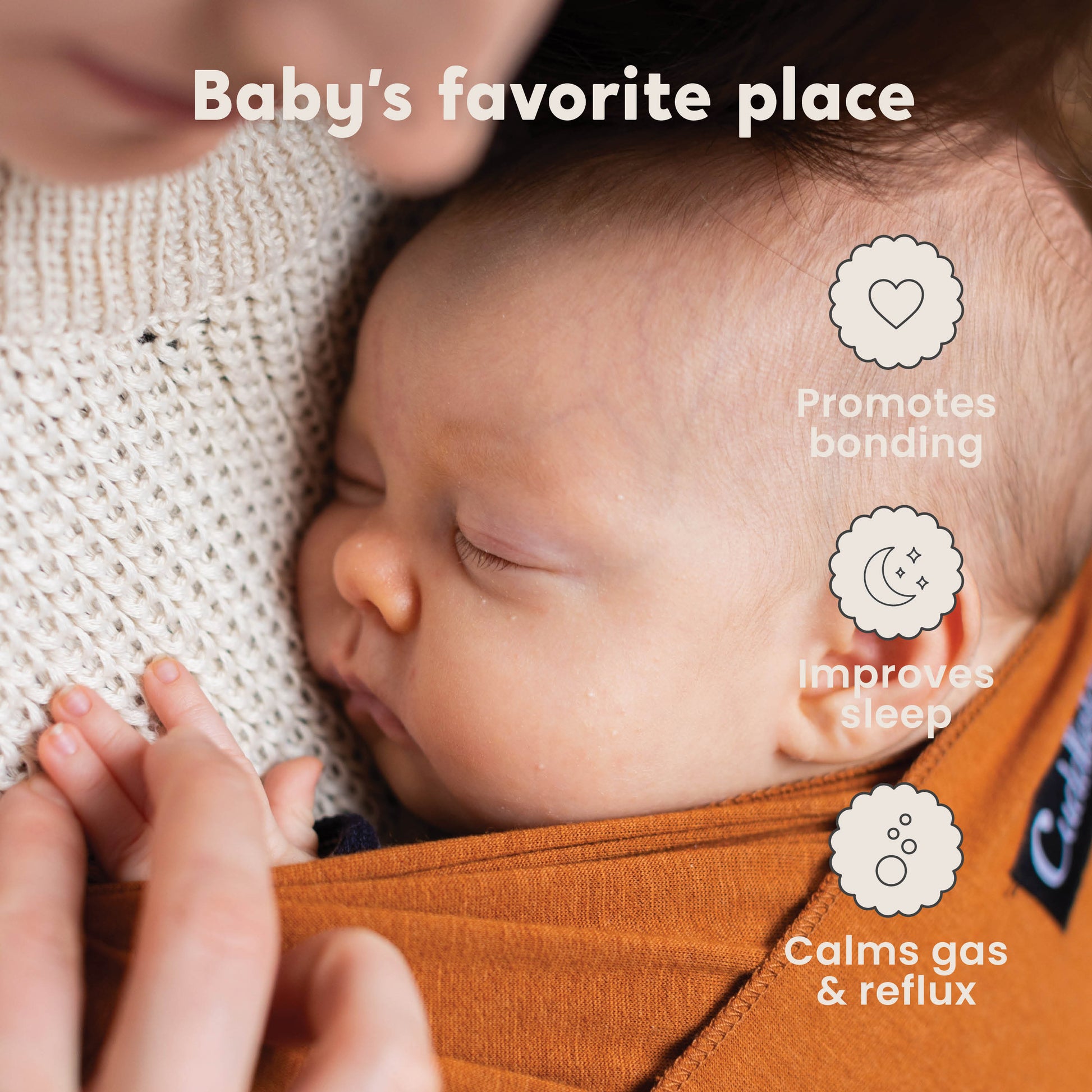 CuddleBug Original Baby Wrap – Brown. A soft, stretchy cotton-spandex baby wrap for newborns to toddlers (7-35 lbs). Provides hands-free comfort, even weight distribution, and a secure, snug fit for all body types.